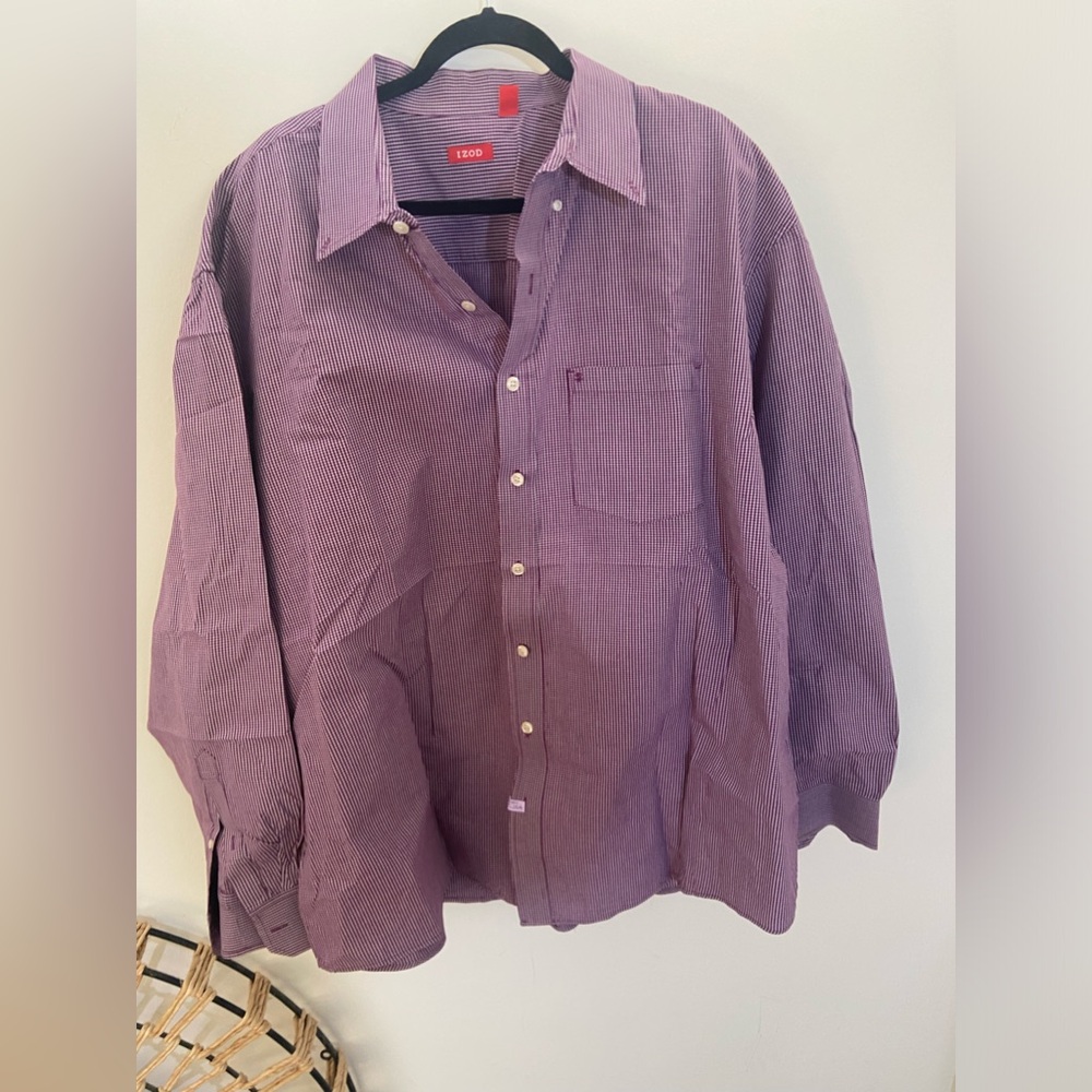 Izod Mens Big and Tall 3XLT Dress Shirt Purple